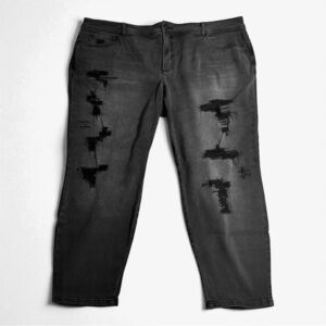 NWT INC International Concepts Novelty Destructed Washed Black Skinny Jeans 24W